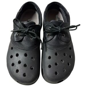 Crocs Black Leather Islander Pitcrew Sport Boat‎ Shoes Mens US Size 9 Womens 11